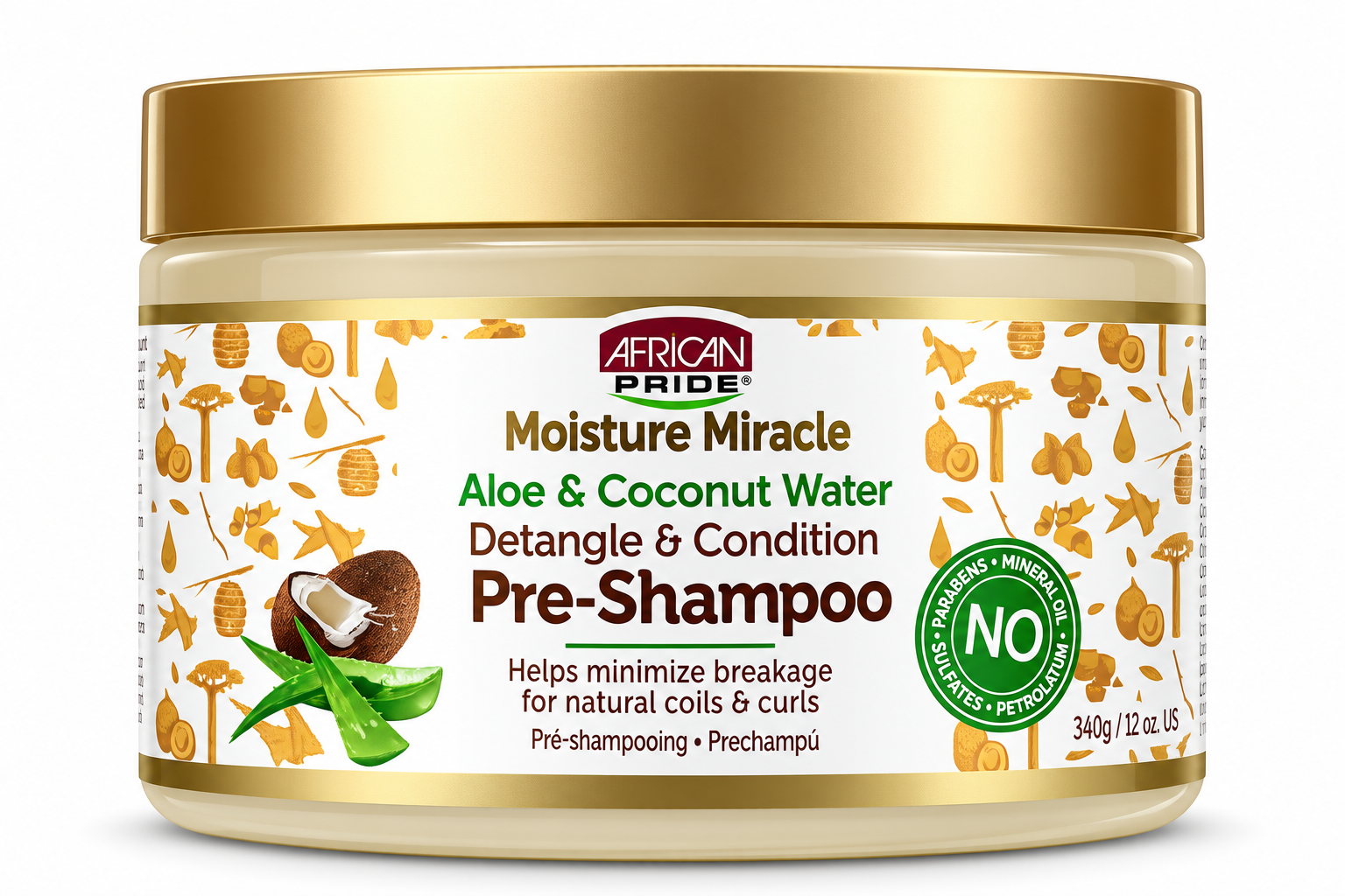 پری شامپو گره بازکن و نرم کننده آفریکن پراید african pride moisture miracle aloe & coconut water detangle & condition pre-shampoo
