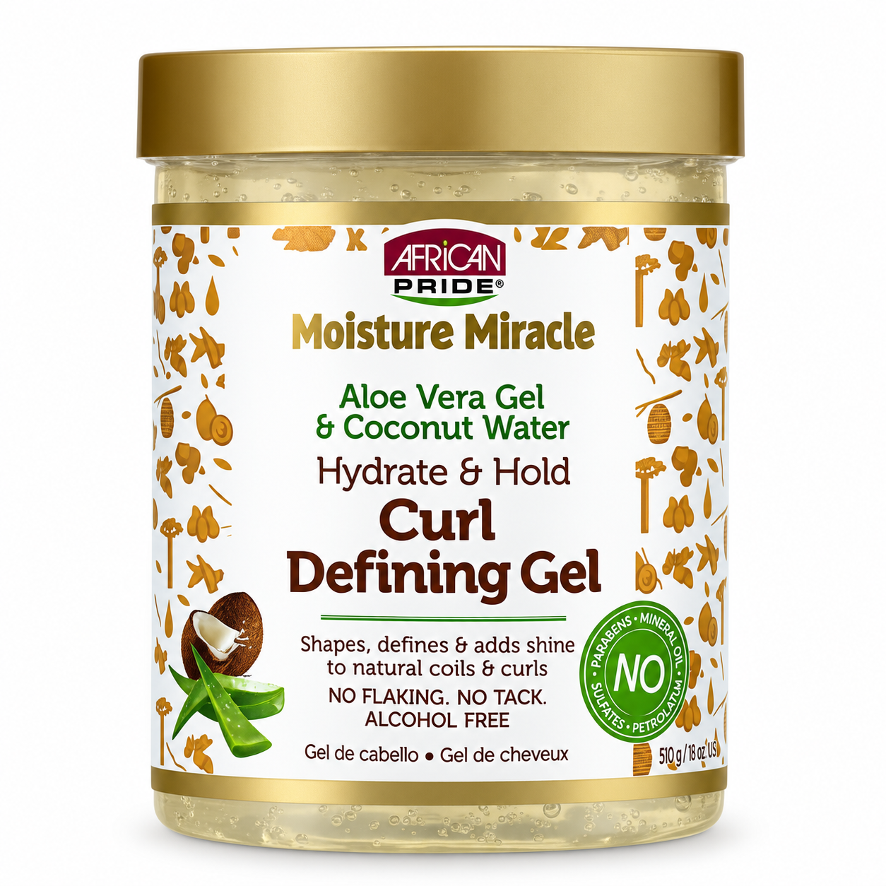 ژل تعریف کننده فر آفریکن پراید african pride moisture miracle aloe vera gel & coconut water hydrate & hold curl defining gel
