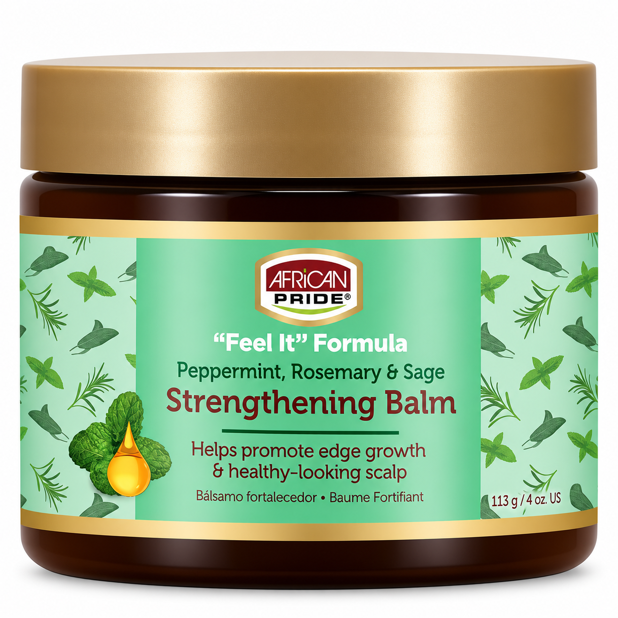 بالم تقویت کننده  آفریکن پراید african pride feel it formula peppermint, rosemary & sage strengthening balm