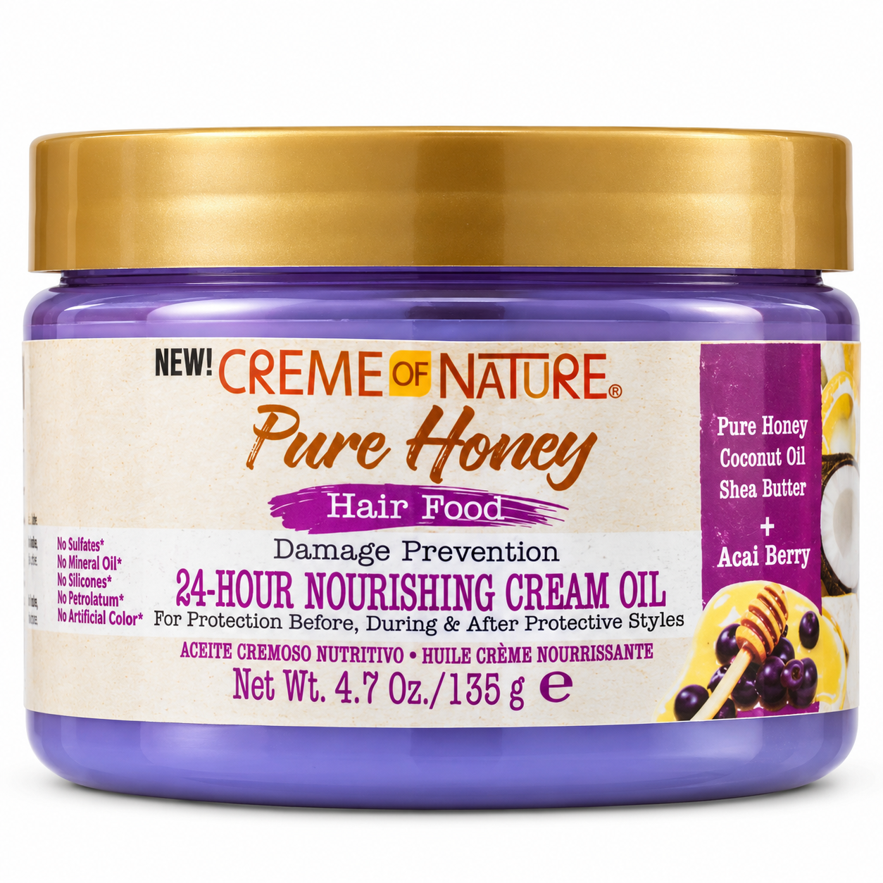 پودینگ تغذیه کننده و حجم دهنده کرم آف نیچر creme of nature pure honey hair food – 24-hor nourishing cream oil